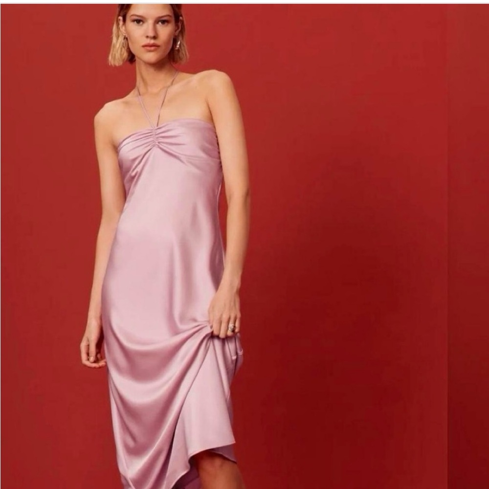 Reformation Valora Satin Dress in Babygirl pink, Sz 6